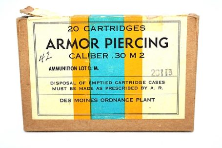 Vintage Armor Piercing .30 Caliber, 20 Cartridges